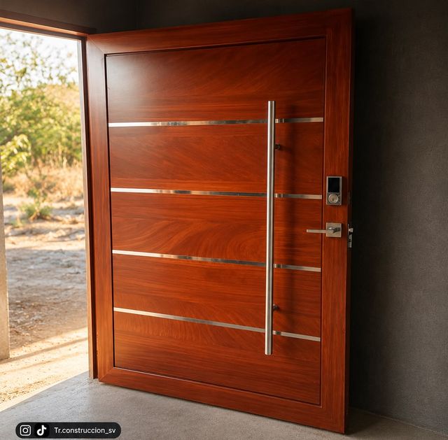 Caoba pivotante — Hoja pivotante en caoba con franjas de acero