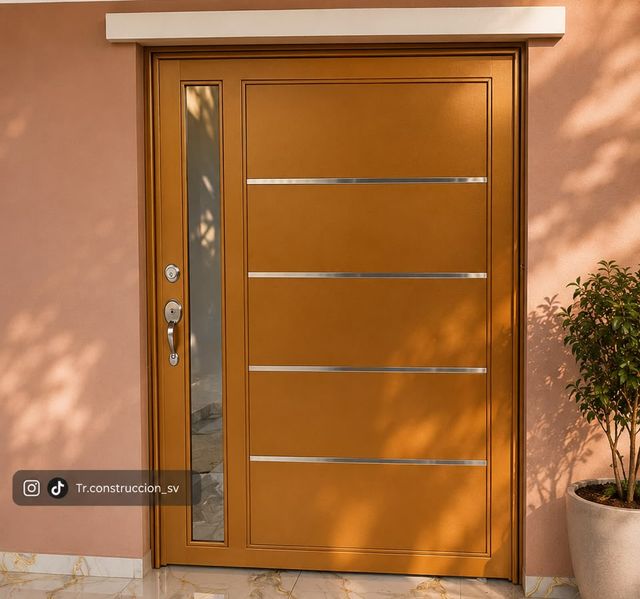 Madera clara con franjas — Tono madera claro con cuatro franjas de inox