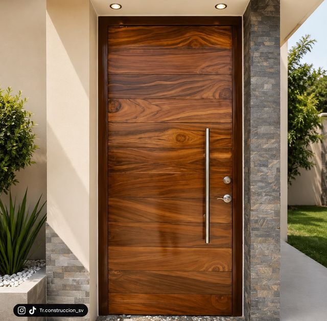 Madera con jaladera larga — Veta vertical continua y jaladera de piso a techo