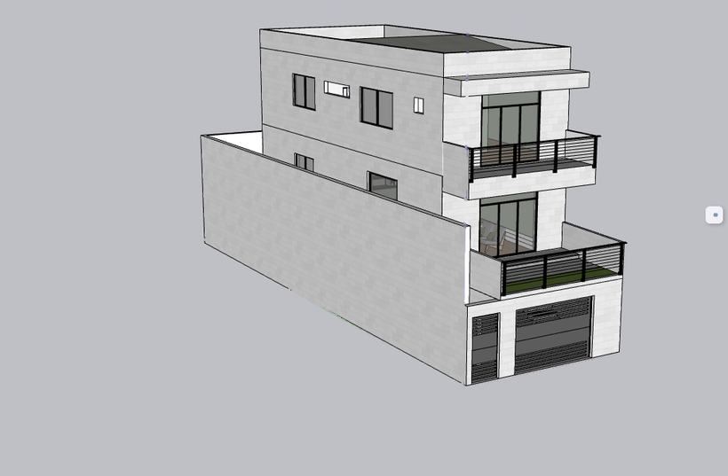 Vista en 3D de una casa de tres niveles diseñada por TR Construcción SV